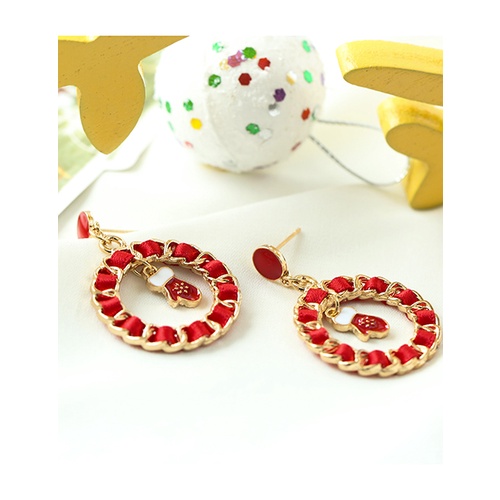 LRC Anting Tusuk Fashion Alloy Fabric Chain Braided Round Christmas Earrings Q14992