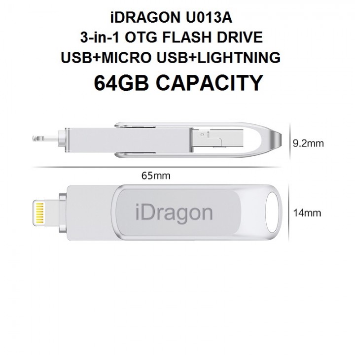 iDRAGON U013A - 3-in-1 Mini USB OTG Flashdrive 64GB Capacity