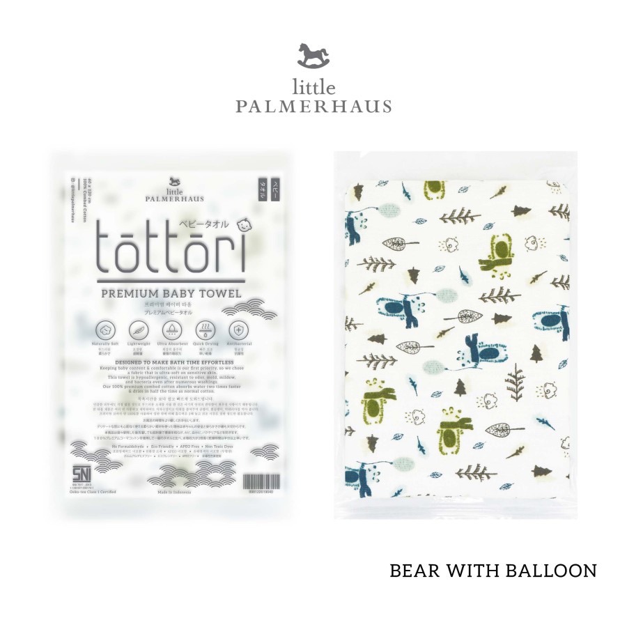 Little Palmerhaus Tottori Baby Towel (Handuk Bayi)-BEAR WITH BALLOON