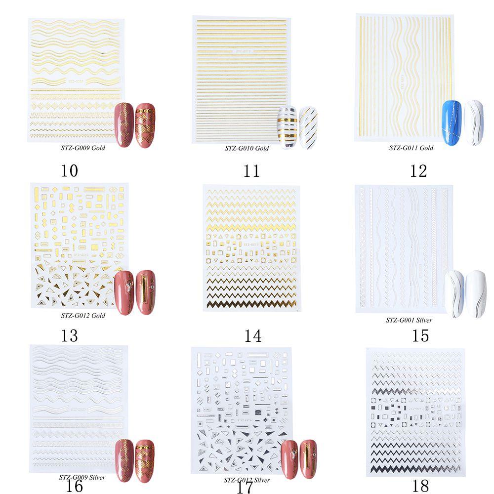 Preva 3D Nail Sticker Star Silver Gold Waved Lines Stripe Stiker Transfer
