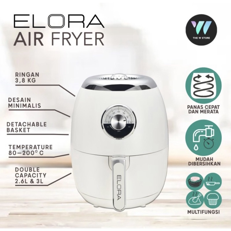 elora air fryer penggoreng udara elektrik tanpa minyak double pan putih gold