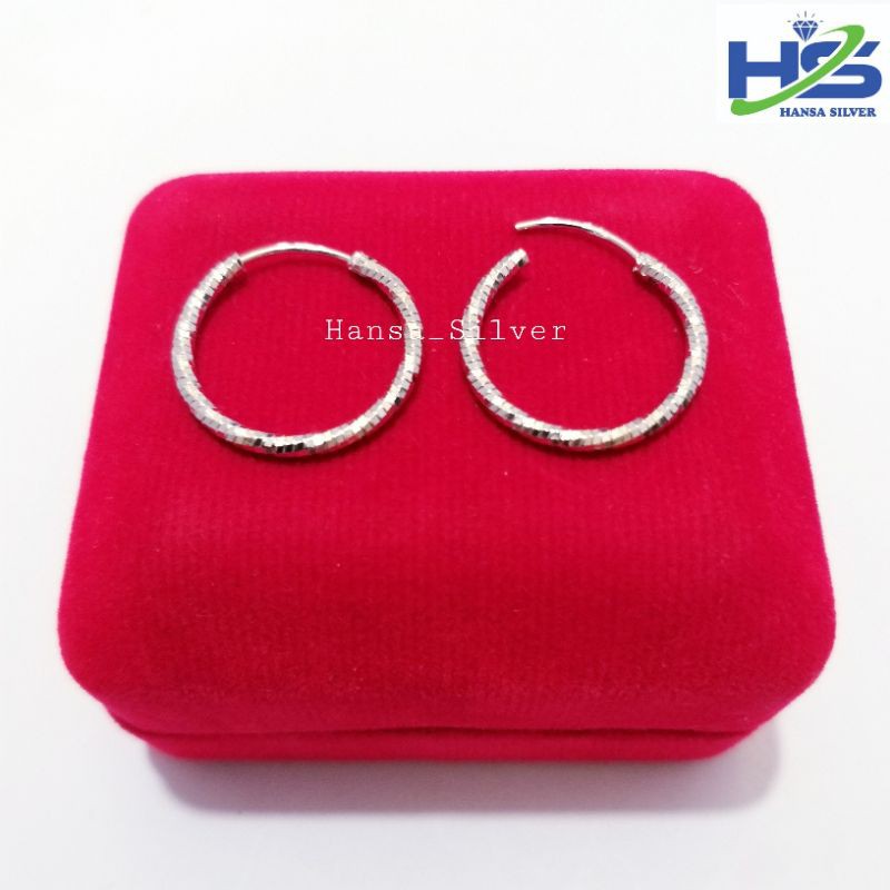 Anting Perak Asli Silver 925 Lapis Emas Putih Model Gipsi Ring Ukir - Anting Wanita Anti Karat