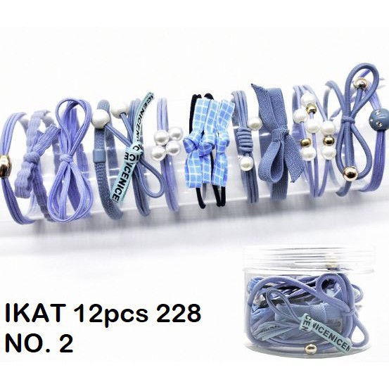 HC Ikat Rambut 12 Pcs KODE 228 Ikat Rambut Set Wanita Termasuk Tabung Kunciran Rambut Set-HC3052 BIRU MUDA