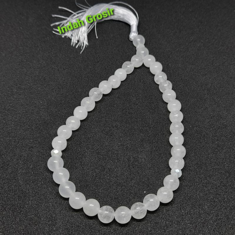 TASBIH BATU GIOK PUTIH SALJU 8MM 33BUTIR