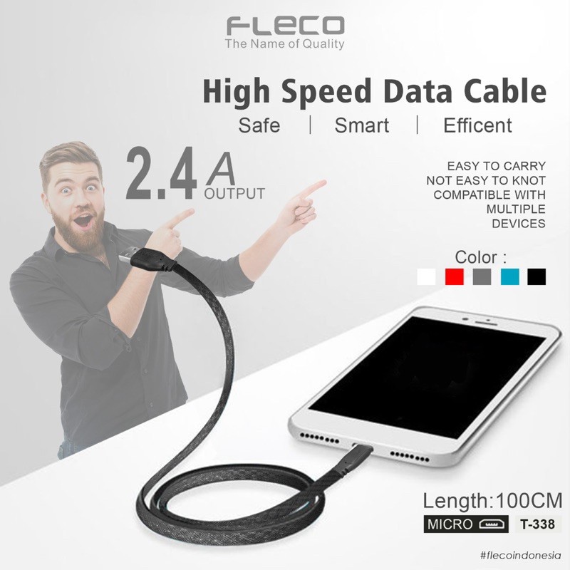 PROMO PER ~ 1PCS KABEL DATA FLECO T338 MICRO ORIGINAL QUICK CHARGING T-338 HIGH SPEED DATA CABLE