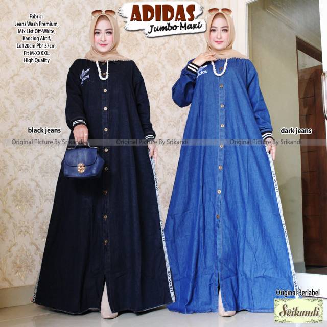GAMIS JEANS ADIDAS JUMBO MAXY LD 120 ORI SRIKANDI HIJAB FASHION WANITA MODERN MATT JEANS WASH HQ