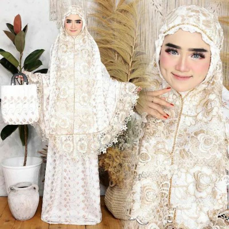 Mukena dewasa sutra paris renda mawar twoton full bordir Mukena katun polos rajut Yasminaseries Muke