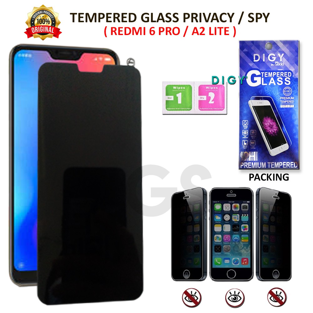 Tempered Glass Anti SPY REDMI 4A 6 PRO 7A 8 8A 9T 9C NOTE 5 NOTE 6 Anti Gores Kaca Full Hitam