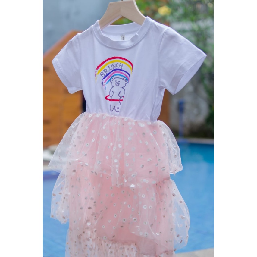 Promo !! Dress anak cewek cute -  dress 2in1 baby bear bunch tutu import uk 2-5th uk 5,7,9,11,13 (putih,pink)