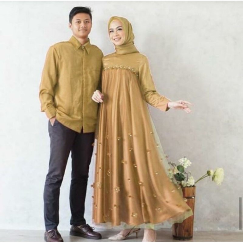 SET CP HARAGA GAMIS COUPLE JUMBO MOSCREPE HQ KOMBI TILE BUNGA MUTIARA BAJU COUPLE MUSLIM