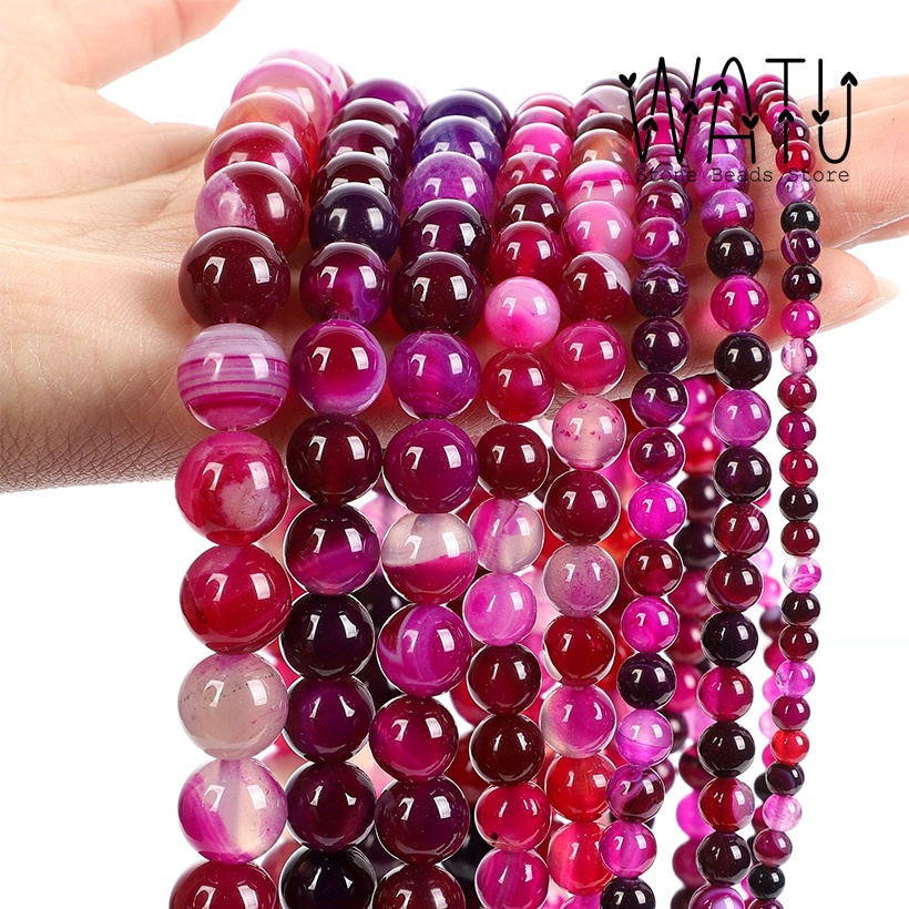 Bahan Gelang Batu Alam Pink Strip Agate Round Beads