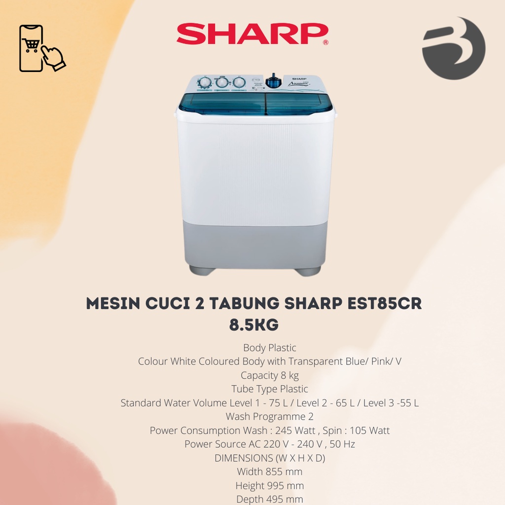 Jual SHARP - ES-T85CR EST85CR - MESIN CUCI 2 TABUNG 8 KG Indonesia ...