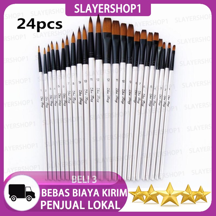

【Free Shipping】Slayershop 24pcs/Set Artis Lukisan Tangan Sikat Kotak Kuas Akrilik Minyak Lukisan Cat Air