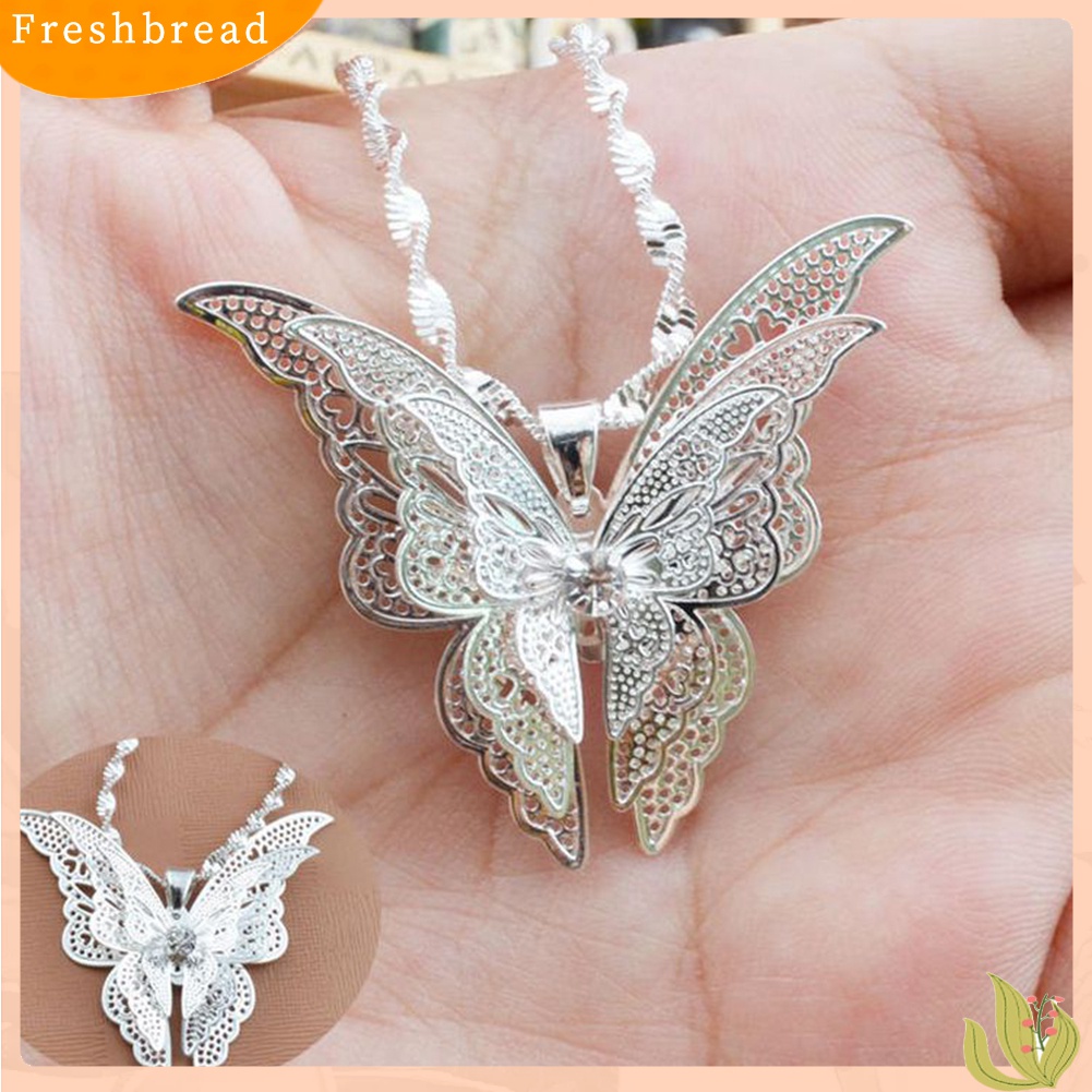 [TERLARIS]Women Fashion Silver Plated 3-layers Butterfly Hollow Pendant Necklace Jewelry Gift