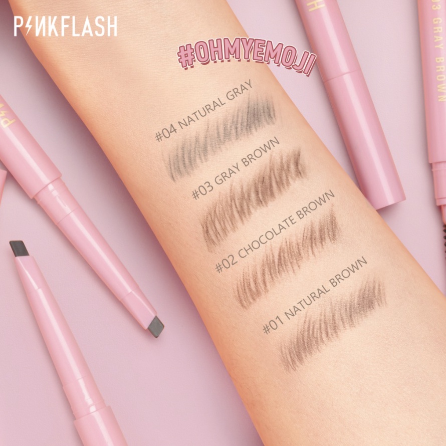 PINKFLASH OhMyEmoji Automatic Eyebrow Pencil Lasting 8h Waterproof Soft Durable Fiber Rotating Brush Head Pigmented Easy Blend PF013