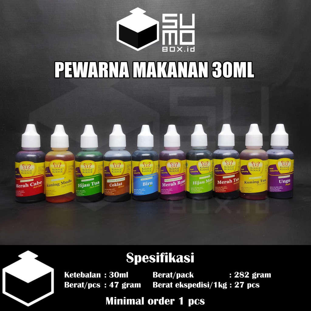 

Pewarna makanan koepoe koepoe 30ml / Warna Warni Makanan Kupu