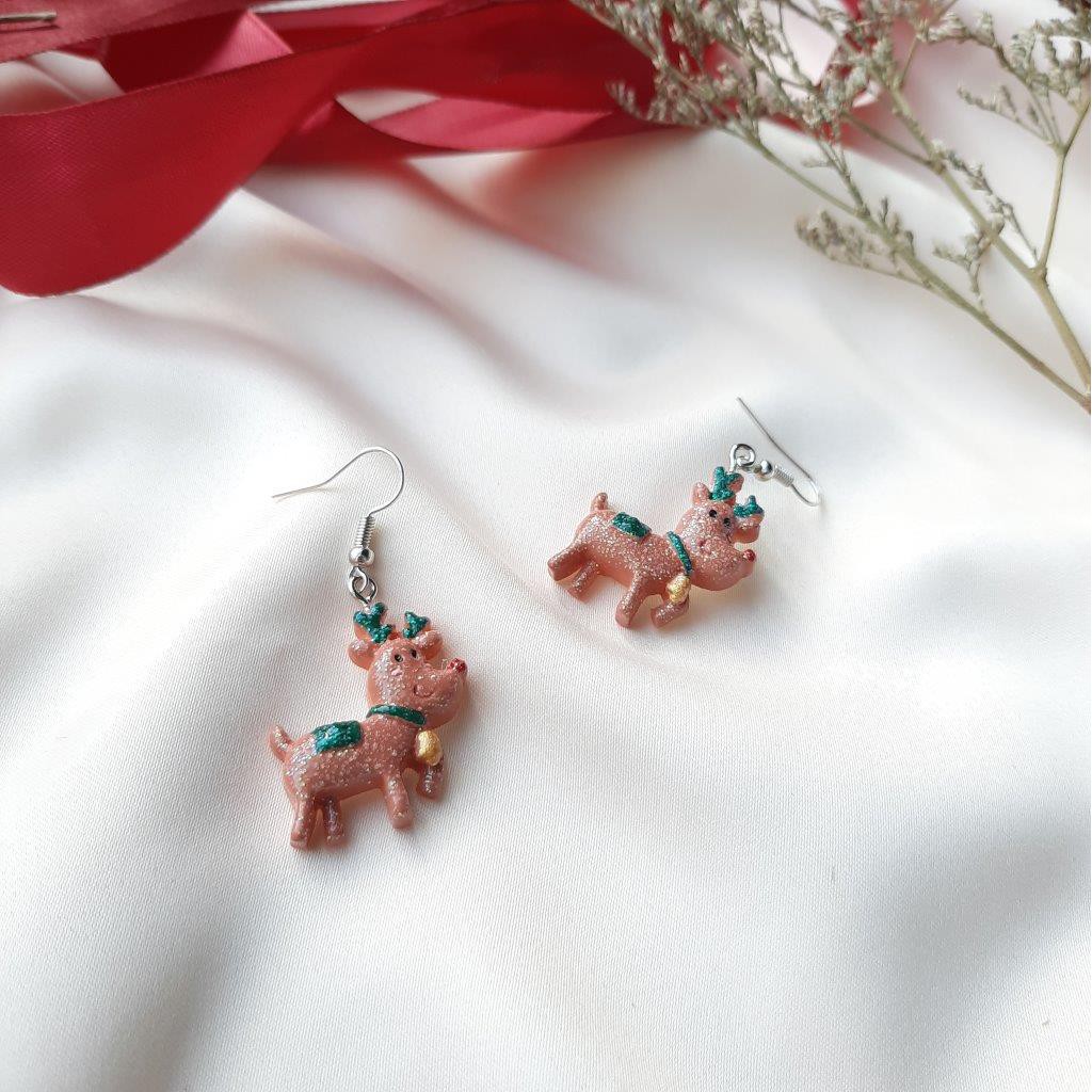 [YOMY] Anting Christmas Anting Tusuk Natal Bentuk Rusa Rudolph Mini Lucu Warna Coklat