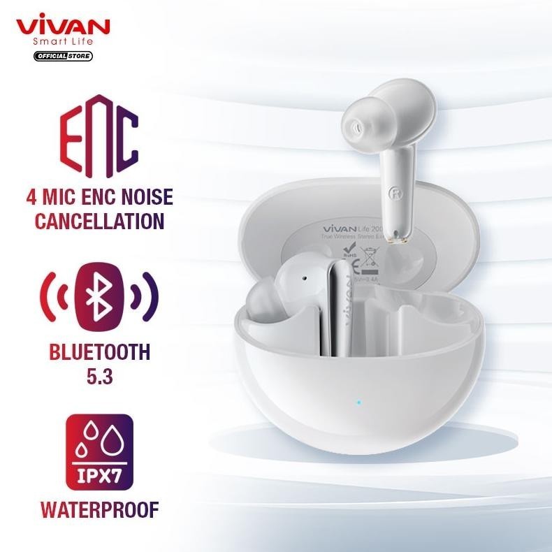 VIVAN Earphones Headset TWS Life 200NC Bluetooth 5.3 Waterproof IPX7 4