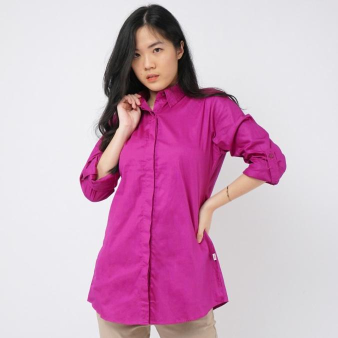 Kemeja Wanita Polos Slimfit Warna Pink Fanta - Aura Catalogue