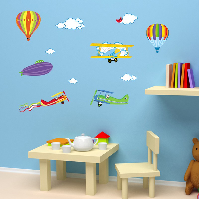 RELIZA WALL STICKER / STIKER DINDING HELIKOPTER PESAWAT BALON UDARA ANAK KIDS AWAN ANGKASA JM6607