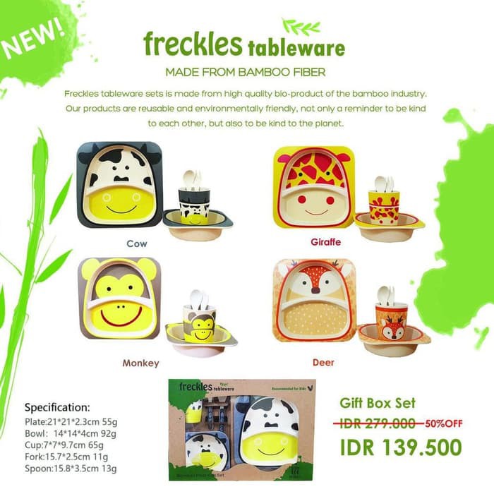 Freckles Kids Tablewear Set Piring, Sendok, Gelas dan Mangkuk Anak