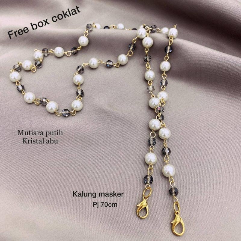 Kalung masker Fashion import free box coklat Strap masker Premium Mutiara Pearl Km04