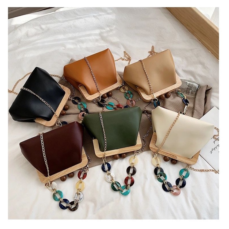 Tas Selempang Wanita Unik Rantai Kayu