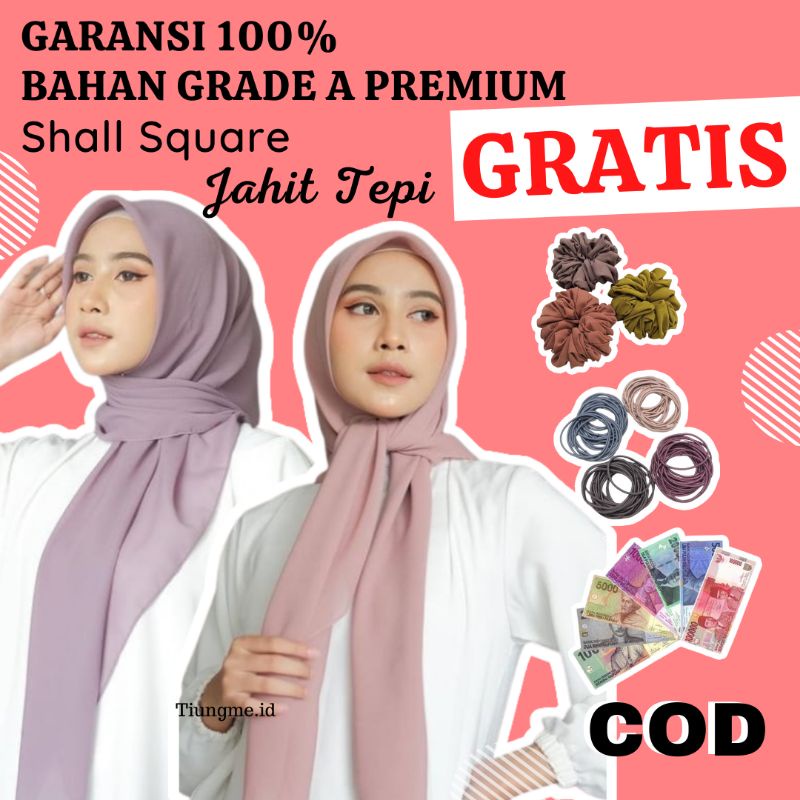 Jilbab Hijab Segiempat Squer Kerudung Voal Segi Empat Bella Square Jahit Tepi Lasercut Motif Polos P