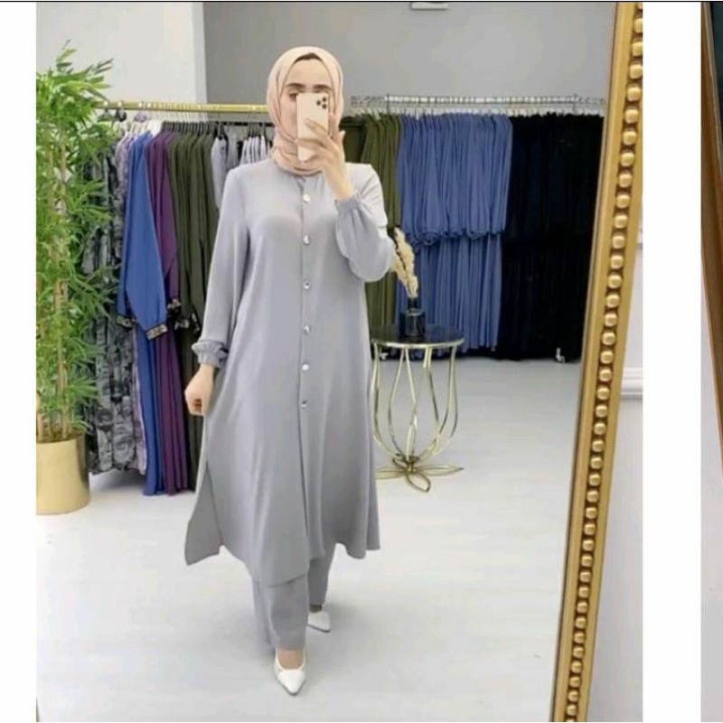 ONE SET GOLDISH DAILY BUSUI WANITA LONG TUNIK SET MOSCREPE