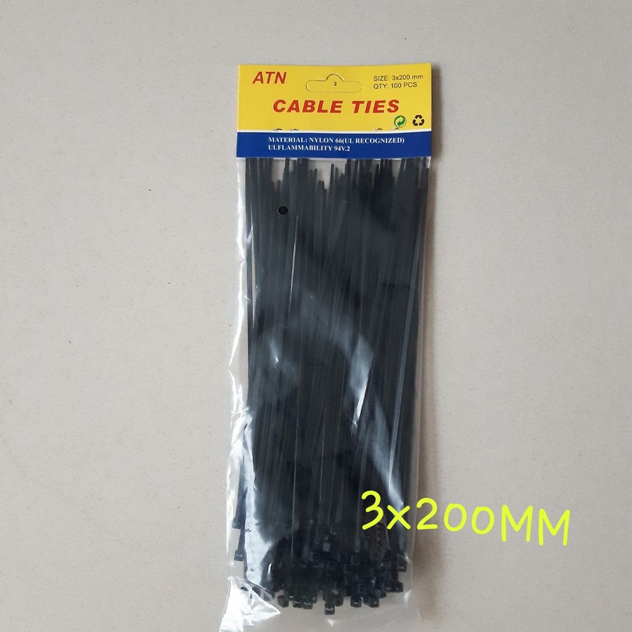 Kabel Ties 20 cm (3x200 mm) /Cable tie/Kabel Tis Putih/Hitam