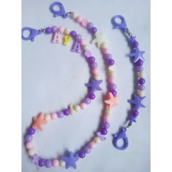 Kalung masker anak + konektor masker (1 set) bisa request nama &amp; warna atau motif