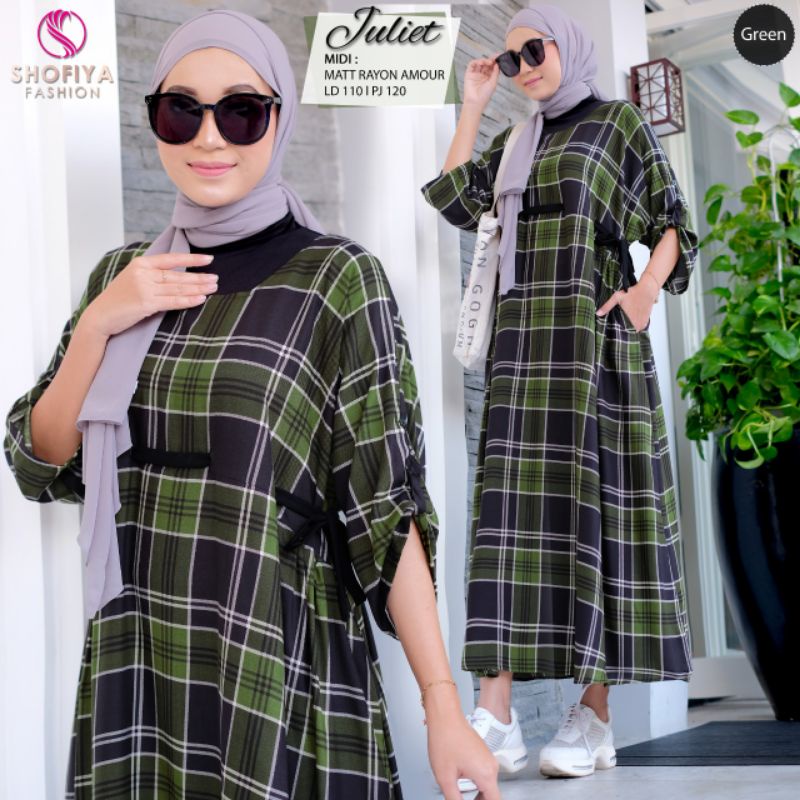 JULIET ORIGINAL BRAND SHOFIYA / MIDIDRESS RAYON KOTAK ORI SHOFIYA