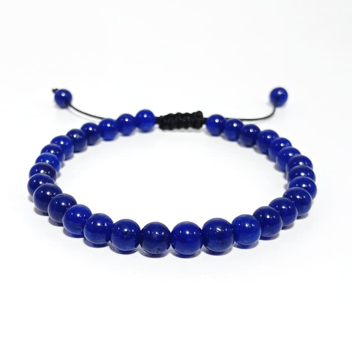 Gelang Batu Giok Biru Dim 6mm Dan 8mm Tali Shambala