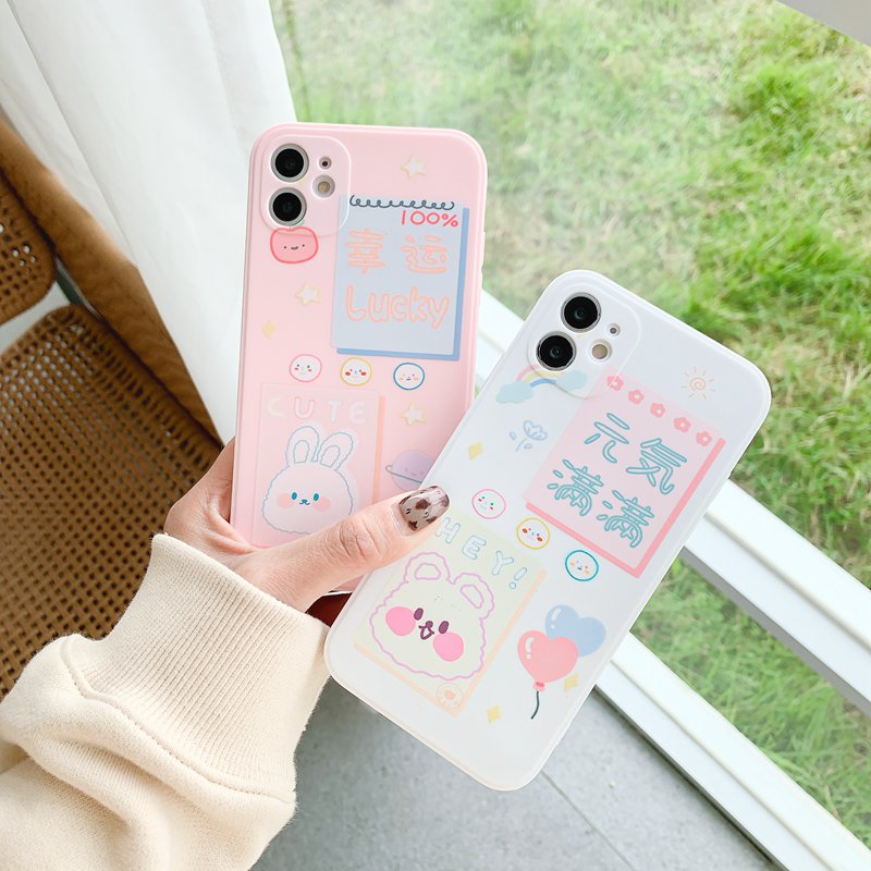 Lucky Bunny Soft Case HP iPhone 11 12 mini Pro Max 6 6S 7 8 + Plus X XR SE 2020 XS Max Fine Hole Casing Apple