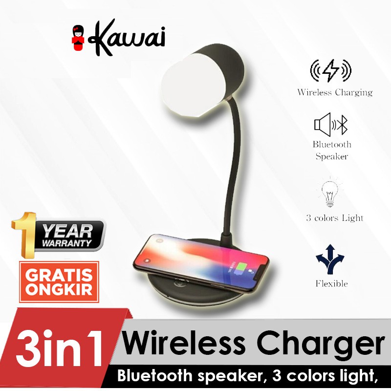 iKawai 3in1 Smart Wireless Charger 10w  Bluetooth Speaker Table Lamp LED