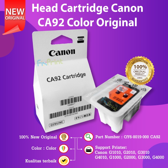 Cartridge Tinta Canon BH7 CH7 BH 7 CH 7 Print Head Cartridge CA91 CA92 Tinta Canon G1000 G2000 G3000 G4000 Printer InkTank G1010 G2010 G3010 G4010 Black Color Hitam Warna QY6-8003-000 CA-91 CA-92 Original Ori Asli QY6-8003