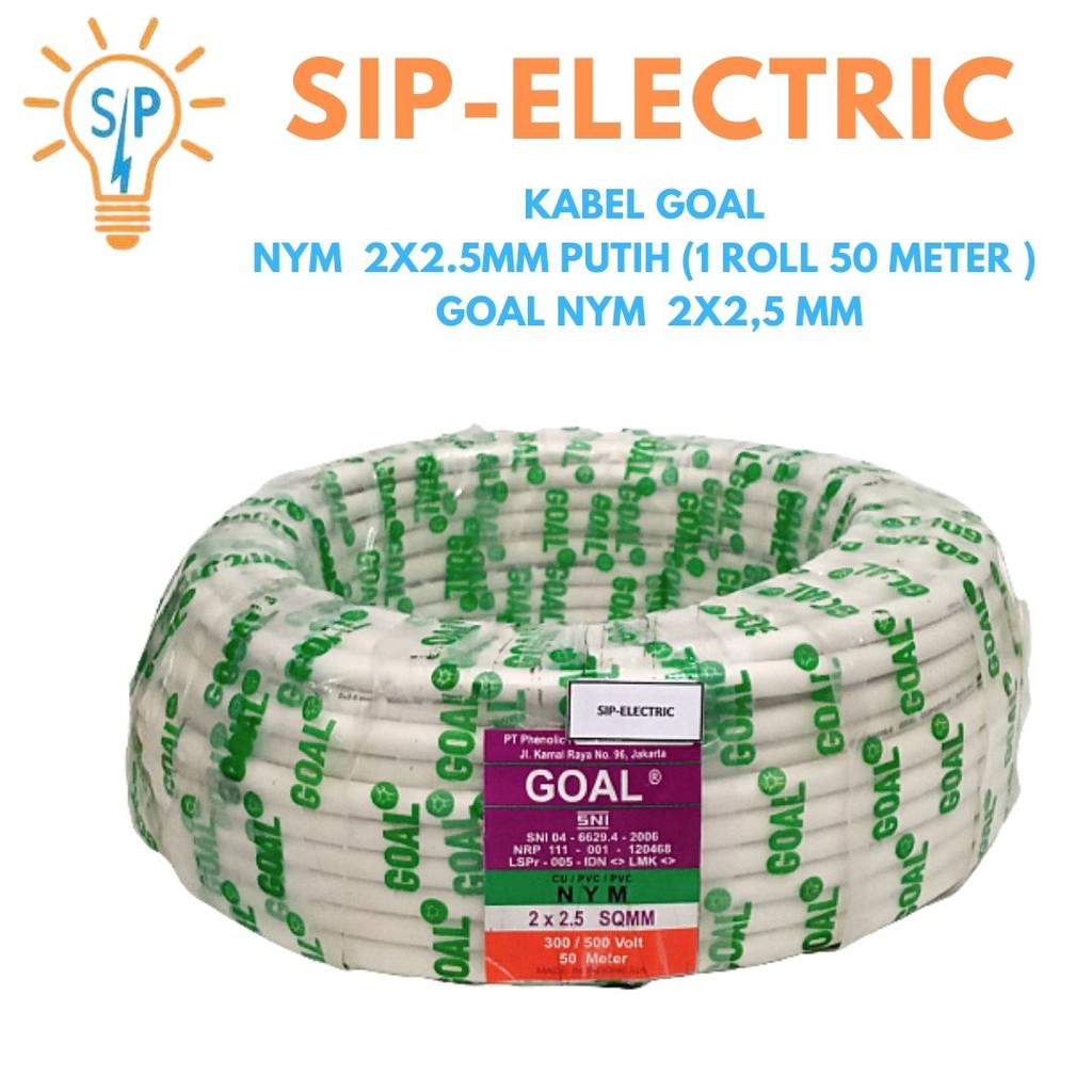 Kabel Goal Nym 2X2.5Mm Putih  (1 Roll 50 Meter ) / Goal Nym 2X2,5 Mm