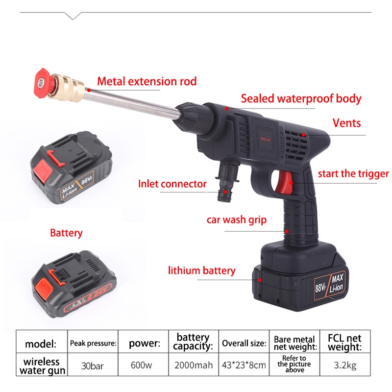 【600 W】Portable Jet Car Washer/Alat Cuci Tekanan Mobil/Alat Cuci Mobil Cordless/High Pressure Mesin Cuci Mobil