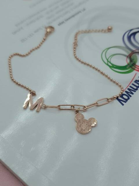 Gelang titanium mickey / gelang mickey titanium / gelang asli titanium gold dan rose gold