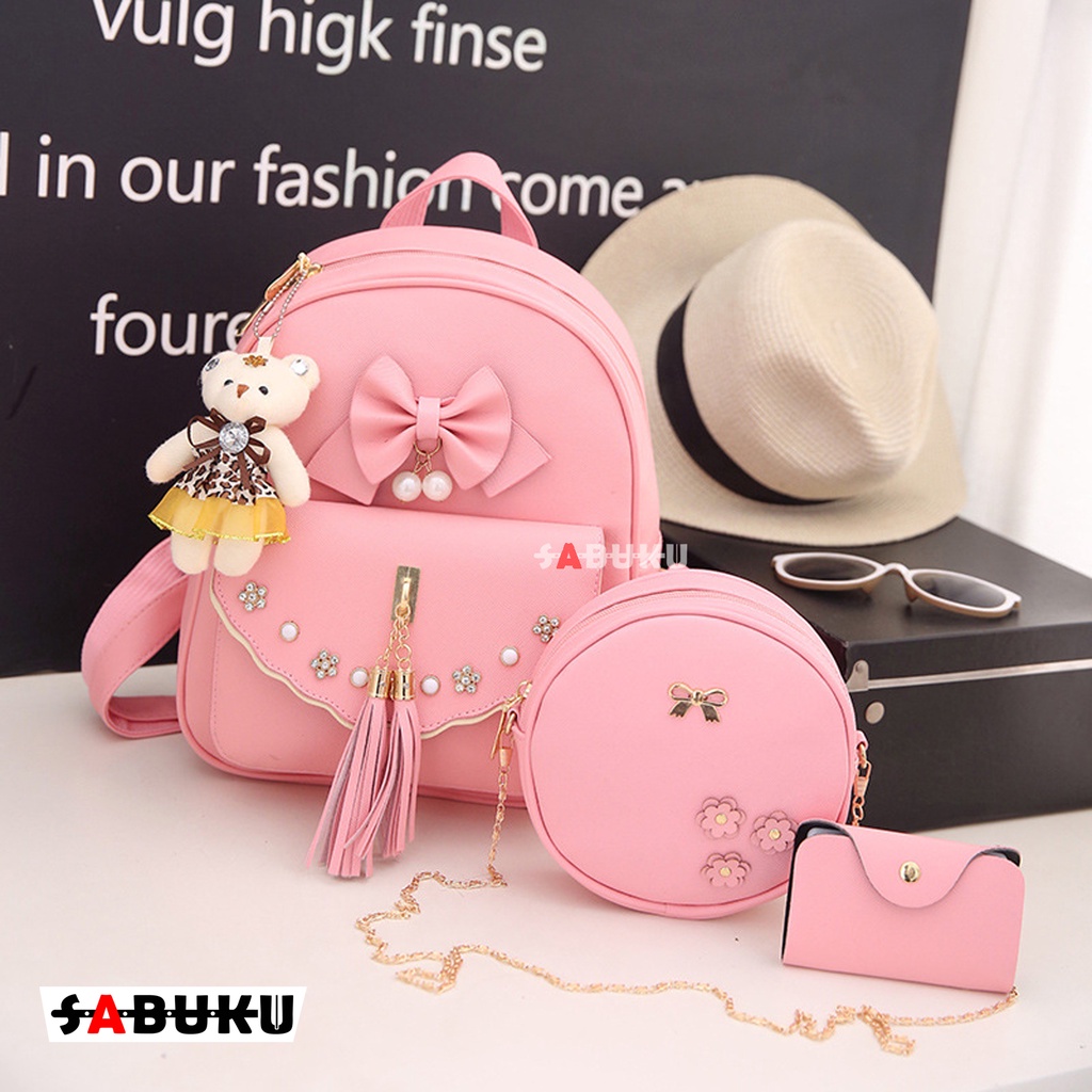 Tas Ransel Wanita 3in1 Ransel Sekolah Women BAG Fashion Korea Tas Wanita Remaja SMP SMA -212