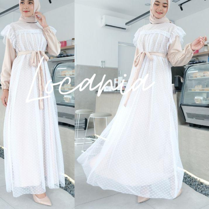 ➥ (ORIGINAL) Gamis Muslimah Amelia / Jasmine Dress / Maxy Tile Dotty Dress Raya Outfit Kondangan Tes