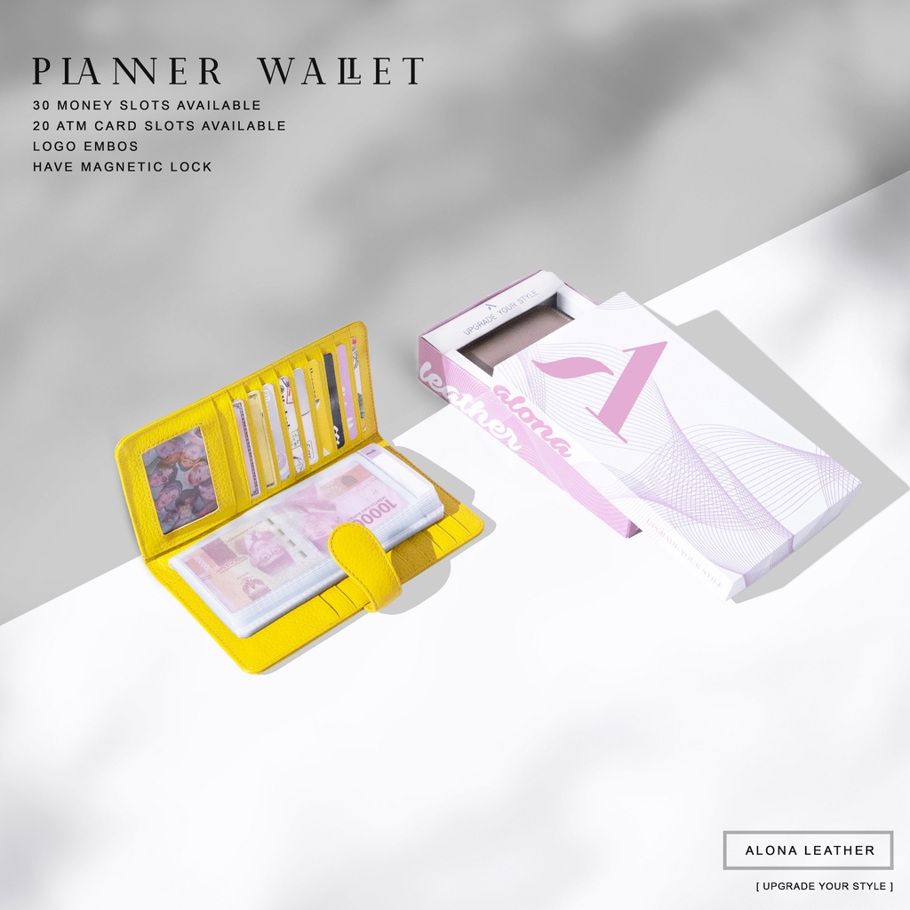 Dompet Kulit Panjang Lipat Wanita Bahan 100% Kulit Asli Alona Planner Budget Keuangan Wallet Premium Branded Awet Tebal Elegan