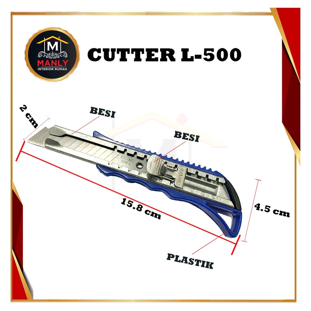 Pisau Cutter Besar L500 Besi Auto Lock &amp; Isi Cutter Besar L150 (isi cutter 10pcs)