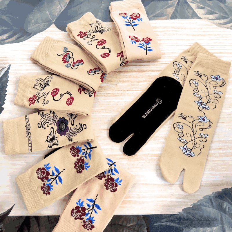 Kaboss Paket Kaos Kaki Jempol Motif Henna Cream Uk. S &amp; M MIX 12 Pasang