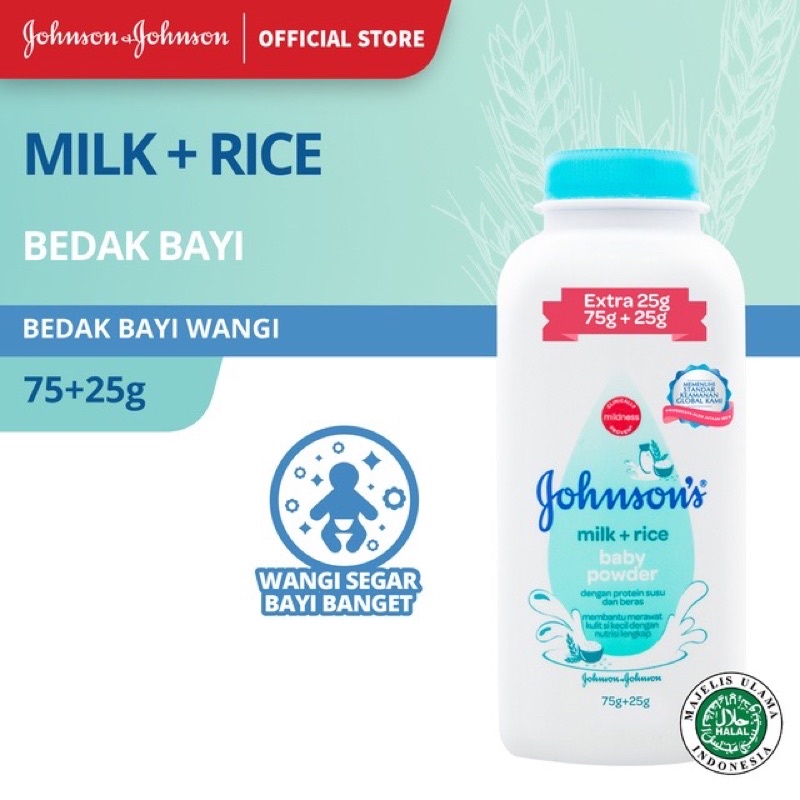 JOHNSON'S Milk + Rice Baby Powder - Bedak Bayi Extra Fill 75+25gr