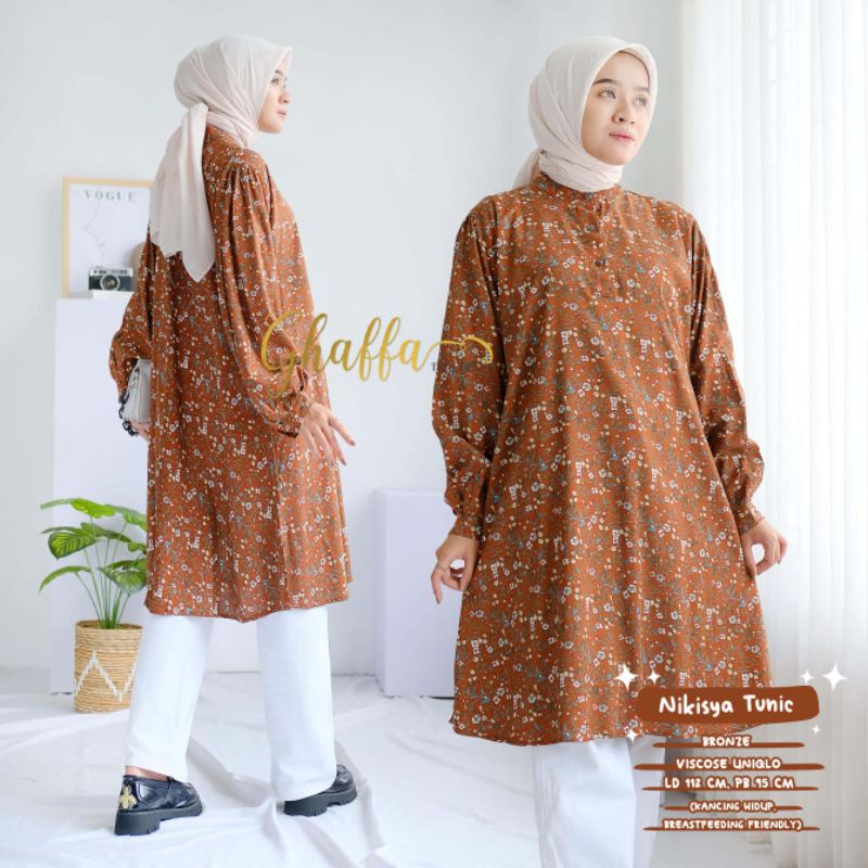 Tunik muslimah motif / Nikisya tunik by ghaffa the label / Tunik modern rayon viscose