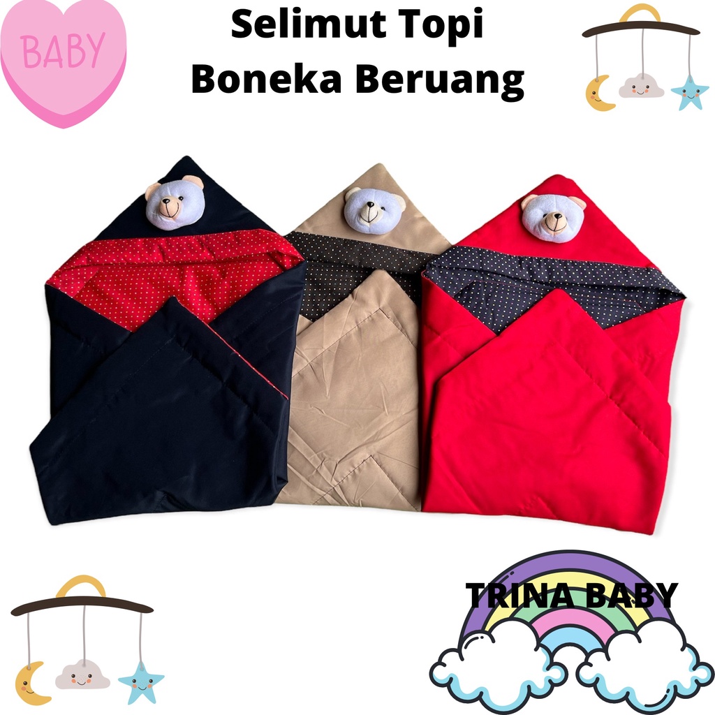 selimut bayi topi boneka corak polkadot termurah dan terlaris