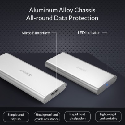 Ssd m2 enclosure orico ngff sata Usb3.0 micro-b 5Gbps alumunium m2g-u3 - Case external m.2 b-key