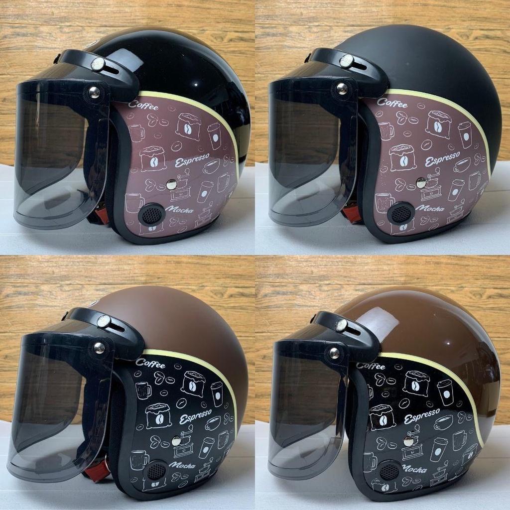 Helm Bogo Kopi Retro Untuk Dewasa SNI Kaca Datar Cembung Hitam