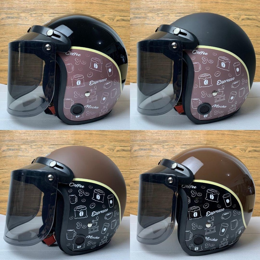 Helm Bogo Kopi Retro Untuk Dewasa SNI Kaca Datar Injak